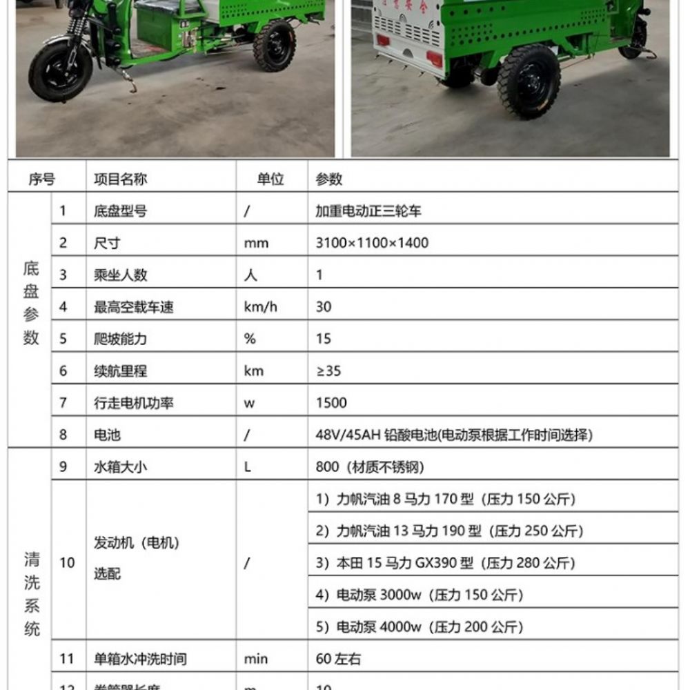 電動三輪高壓清洗車(800L)Q2